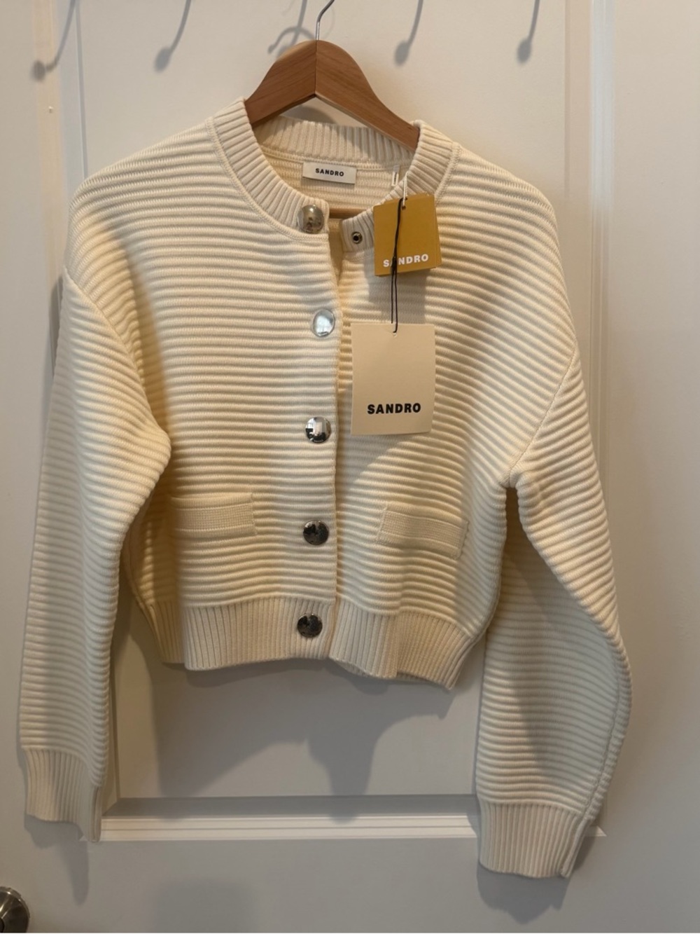 NWT Sandro Ivory Ribbed Button Cardigan - Picture 4 of 8